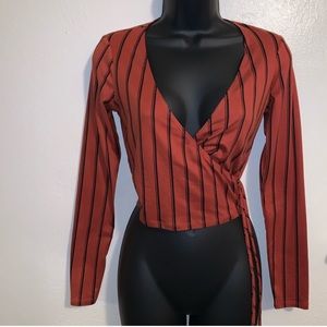 Forever 21 Fall Striped Wrap Crop Top